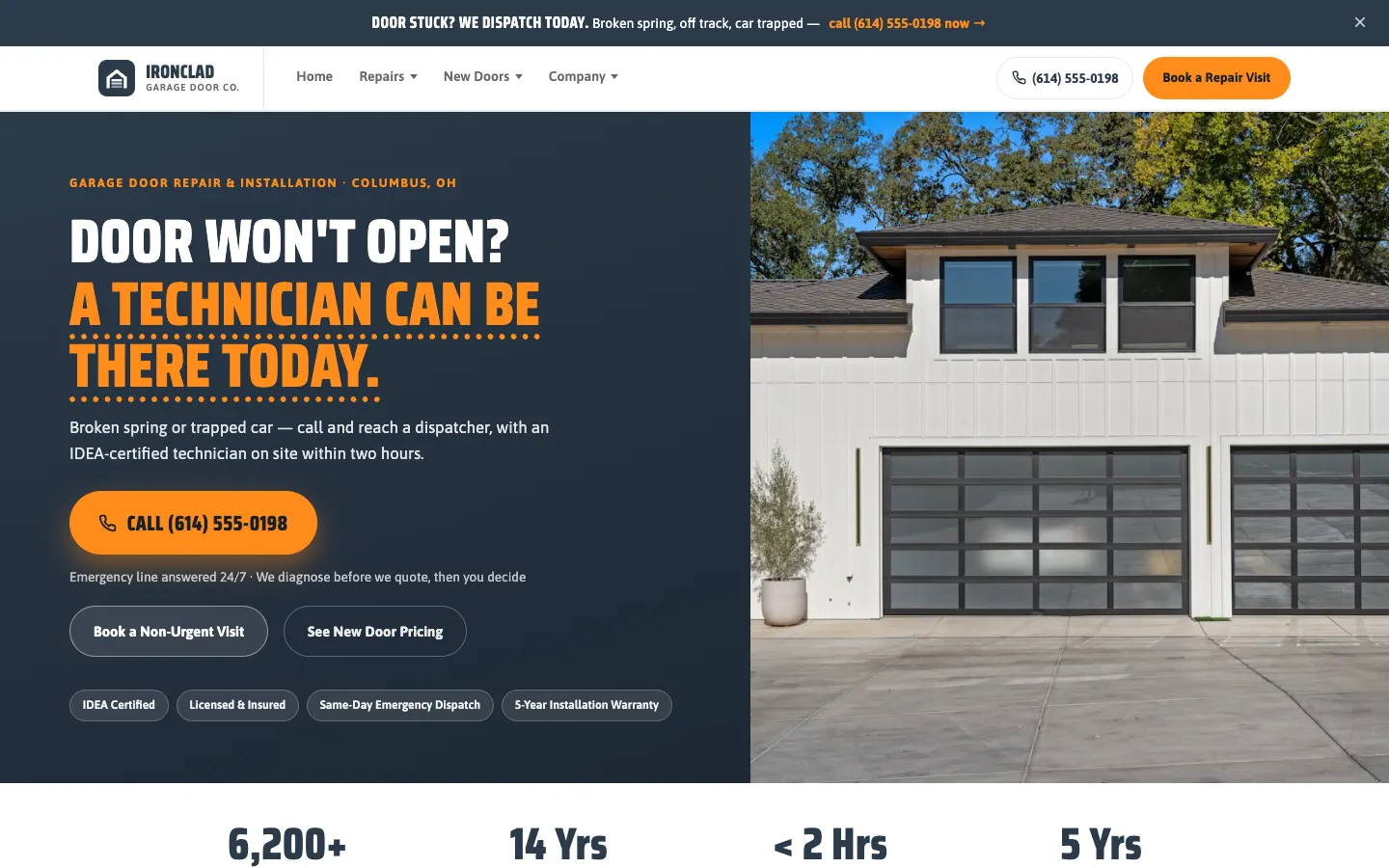 Ironclad Garage Door Co. website